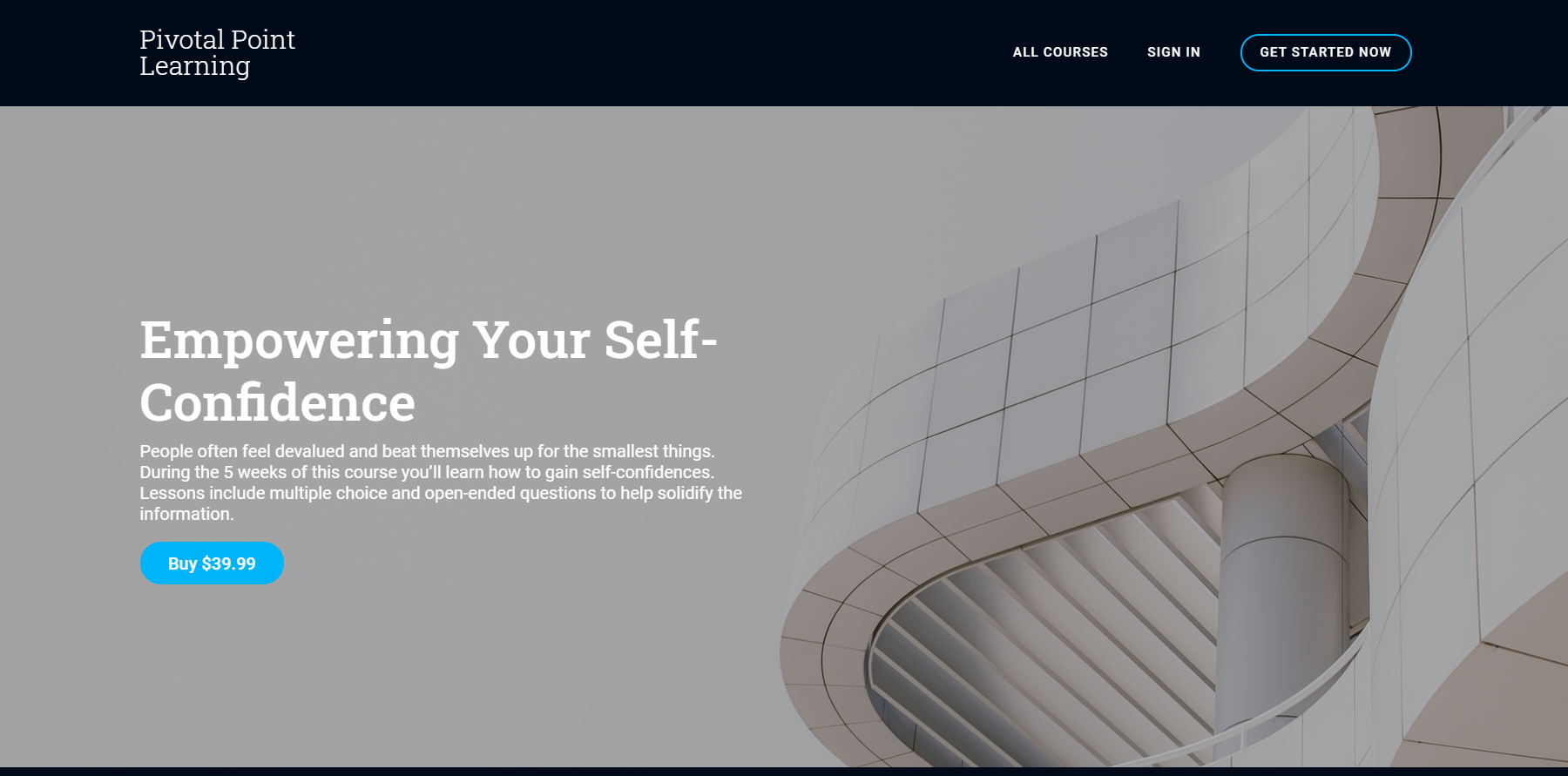 Screenshot of the landing page for Empowering your Self-Confidence